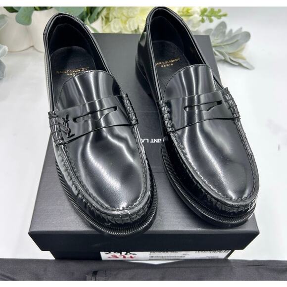 Saint Laurent Shoes - Women's Saint Laurent leather penny loafers size 37.5 made in Italy